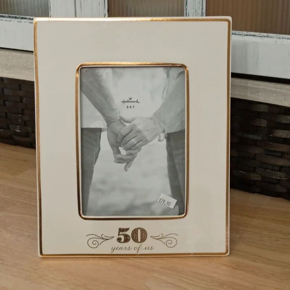 NEW Hallmark 50th Anniversary Ceramic Picture Frame Gold Trim